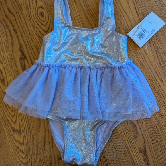 Iridescent Mermaid purple Old Navy Swimsuit with Tulle Skirt size 18-24 mnth NWT - Picture 2 of 8